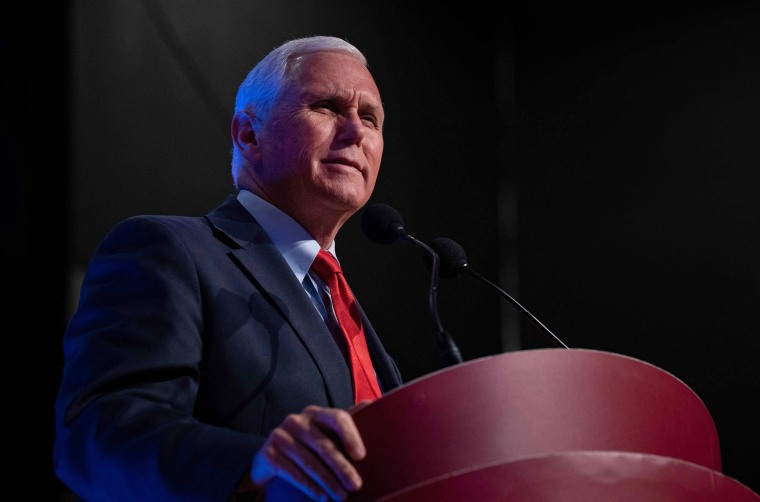 Former Vice President Mike Pence speaks at the University of North Carolina Chapel Hill on April 26, 2023.