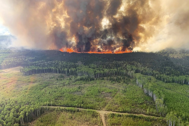 The Bald Mountain Wildfire burns in the Grande Prairie Forest Area on Friday, May 12, 2023 this handout image provided by the Government of Alberta.