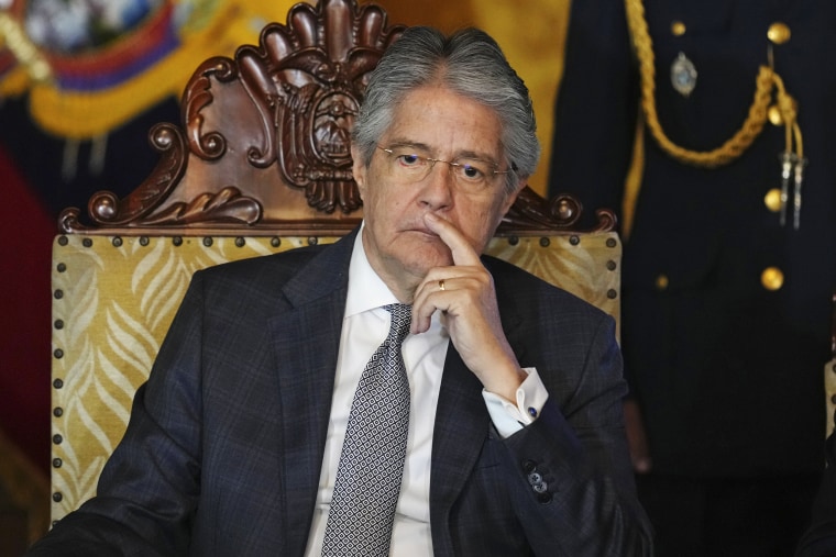 Ecuador's President Guillermo Lasso attends a ceremony at the government palace in Quito on May 11, 2023. 
