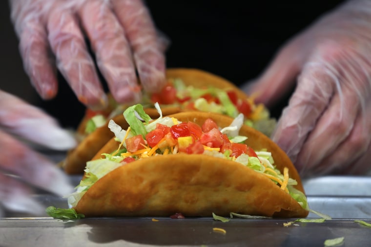 Tacos made to order at a Taco Bell.