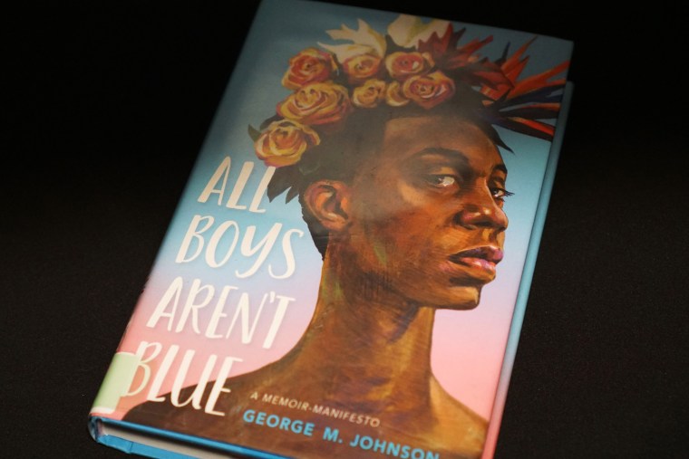 A copy of the often banned book All Boys Aren't Blue, a memoir manifesto by LGBTQIA activist George M. Johnson.
