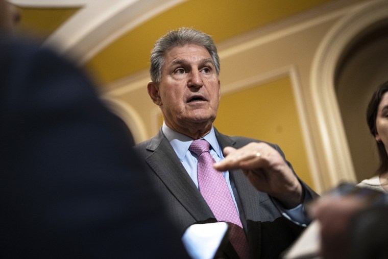 Sen. Joe Manchin speaks with reporters at the Capitol