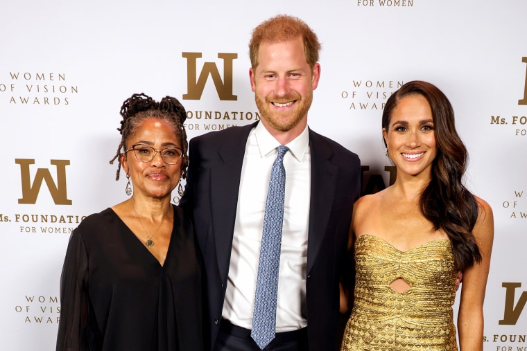 Doria Ragland, Prince Harry and Meghan attend the Ms. Foundation Women of Vision Awards on May 16, 2023, in New York City.