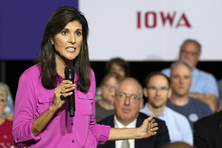 Republican presidential candidate Nikki Haley speaks during a town hall campaign event, Wednesday, May 17, 2023, in Ankeny, Iowa.