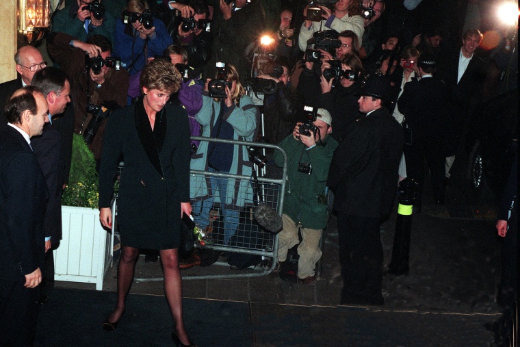 File photo dated 03/12/93 of the Princess of Wales with a wall of photographers after a charity lunch at the Headway National Head Injuries Association where she announced a desire for 'more time and space' to consider the future. In the first episode of the Netflix documentary "Harry and Meghan" the Duke of Sussex has praised his mother, Diana, for her efforts to "protect" him and his brother from the media. Issue date: Thursday December 8, 2022.