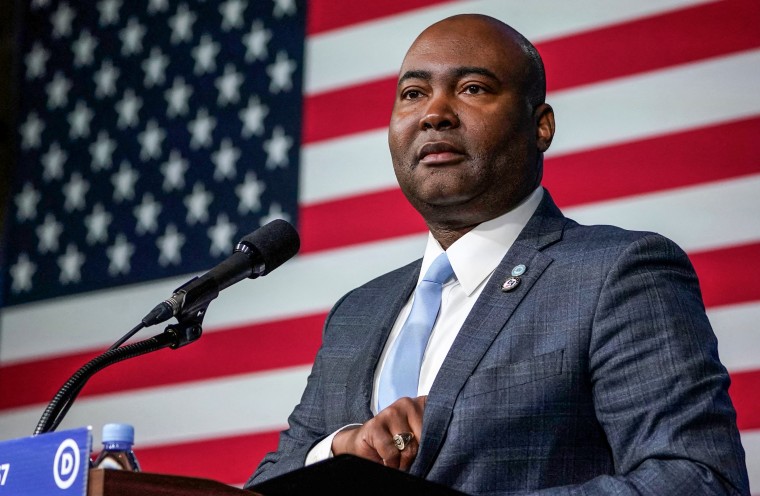 Jaime Harrison, Chair of the Democratic National Committee (DNC) speaks at the DNC Winter Meeting in Philadelphia on Feb. 4, 2023.