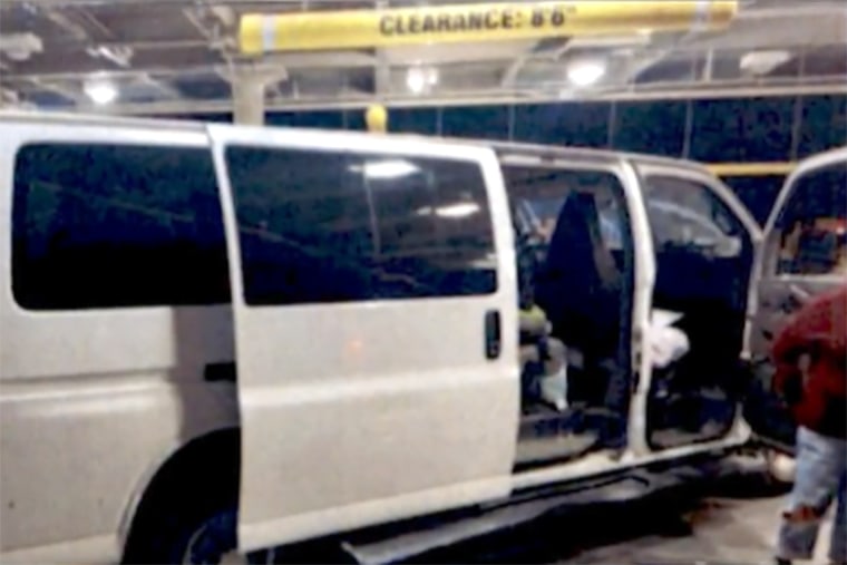 The van that was used to transport the victim at the U.S. Mexico border from the city of Rio Rancho, N.M., on Feb 27, 2023.