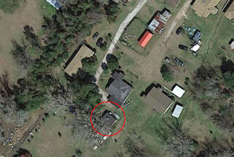 An aerial view of the Brun home in Beaufort County, S.C., circled in red.