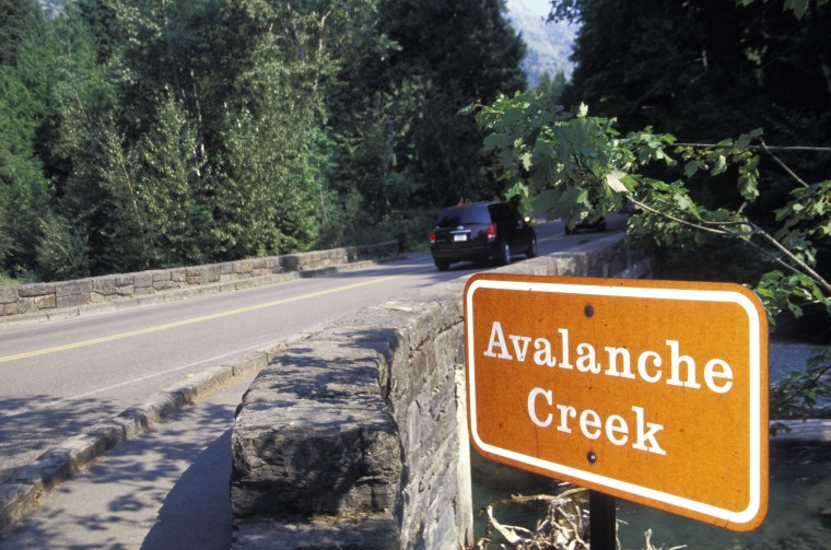 Montana, Glacier National Park, (Waterton-Glacier International Peace Park,) Avalanche Creek Trailhead Sign.