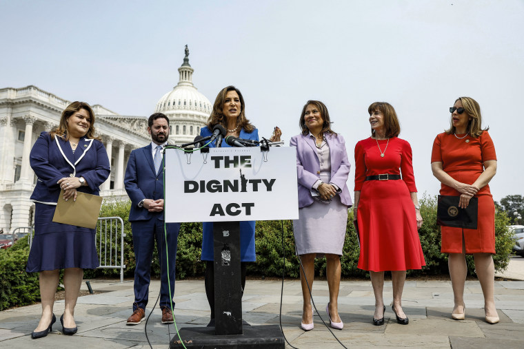 Image: Rep. Maria Salazar, R-Fla., speaks during a press conference on immigration outside the U.S. Capitol on May 23, 2023.
