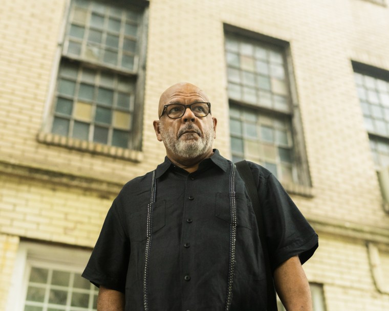 Historian Eric K. Washington at the Former Colored School No. 4 on West 17th Street in the Chelsea neighborhood of Manhattan on July 16, 2022.