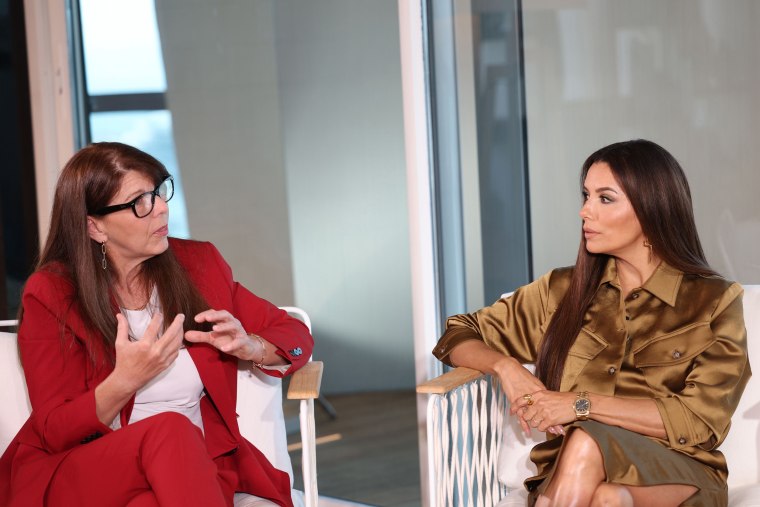 Dr. Stacy L. Smith and Eva Longoria speak during the Cannes Film Festival