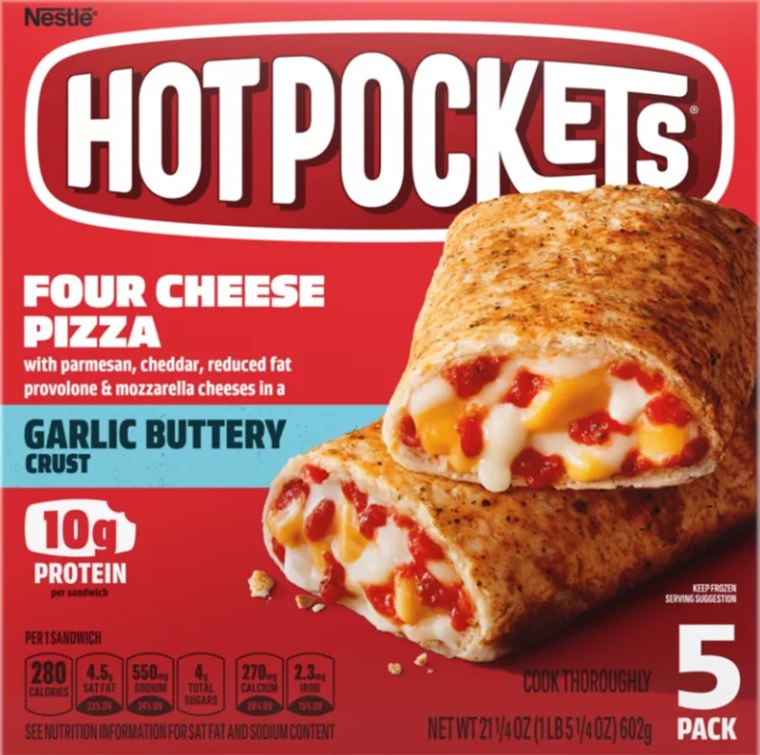 Hot Pockets, four cheese pizza.