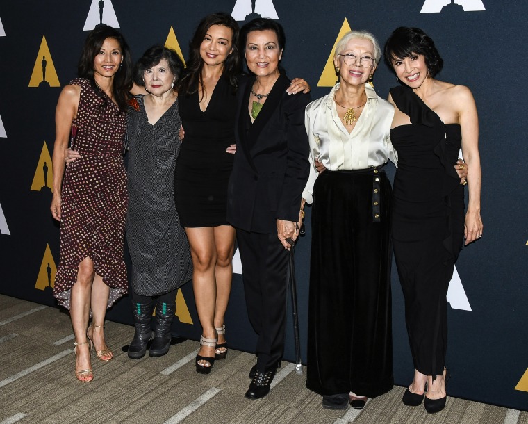 Tamlyn Tomita, Tsai Chin, Ming-na Wen, Kieu Chinh, France Nuyen and Lauren Tom attend The Academy Presents "The Joy Luck Club" (1993) 25th Anniversary at Samuel Goldwyn Theater on Aug. 22, 2018 in Beverly Hills, Calif.
