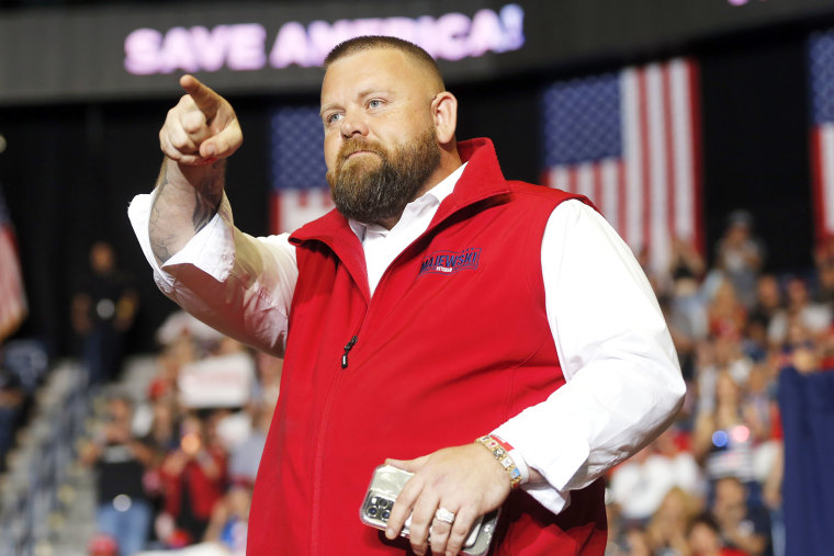 J.R. Majewski, Republican candidate for U.S. Representative for Ohio's 9th Congressional District, takes the stage at a campaign rally in Youngstown, Ohio., Saturday, Sept. 17, 2022.