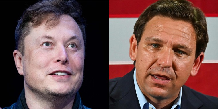 (COMBO) This combination of pictures created on May 24, 2023 shows Elon Musk, founder of SpaceX, at the Washington Convention Center in Washington, DC, on March 9, 2020, and Florida Governor Ron DeSantis during a "Unite and Win" event at Hialeah Park Clubhouse, in Hialeah, Florida, on November 7, 2022. DeSantis, the leading Republican rival to Donald Trump, will announce his 2024 US presidential bid on May 24, 2023, during a live Twitter event with Musk, a source familiar with his plans told AFP. "I will be interviewing Ron DeSantis and he has quite an announcement to make," Musk confirmed at a conference on Tuesday.