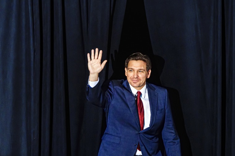 Florida Gov. Ron DeSantis arrives to speak at an event in Doral, Fla., March 1, 2023.