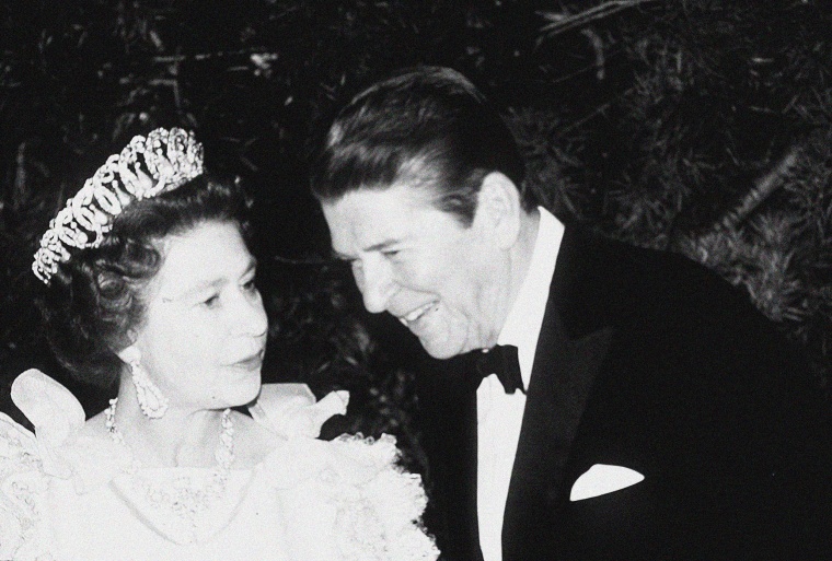 Queen Elizabeth II and President Ronald Reagan during a banquet  in San Francisco in March 1983.