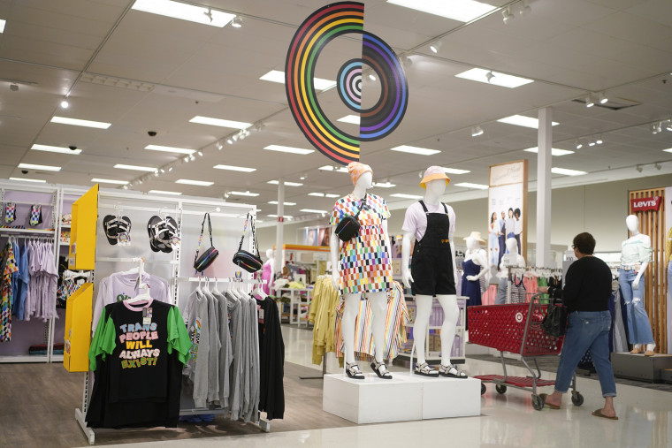 Pride bear merchandise outside a Target store in Hackensack, NJ