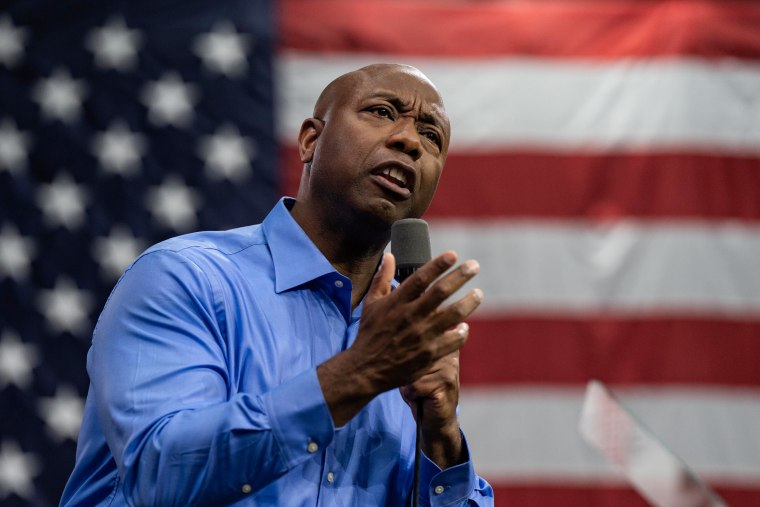 Sen. Tim Scott, R-S.C., launches his presidential campaign in North Charleston, S.C., on May 22, 2023.