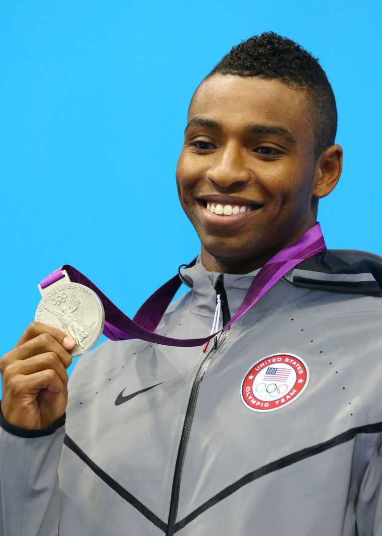 Cullen Jones during the medal ceremony at the Olympics