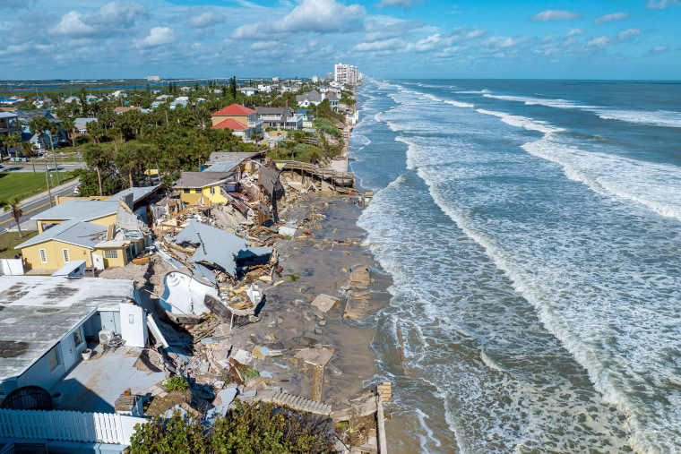 Destroyed beachfront homes in the aftermath of Hurricane Nicole at Daytona Beach, Fla., on Nov. 11, 2022. 