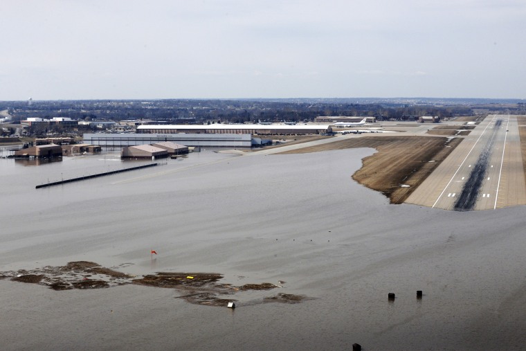 Floodwaters surround Offutt Air Force Base in Nebraska in 2019. 