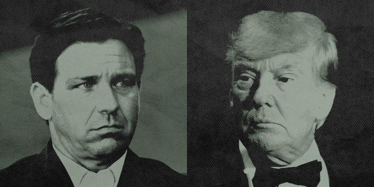 Side-by-side of Ron DeSantis and Donald Trump 