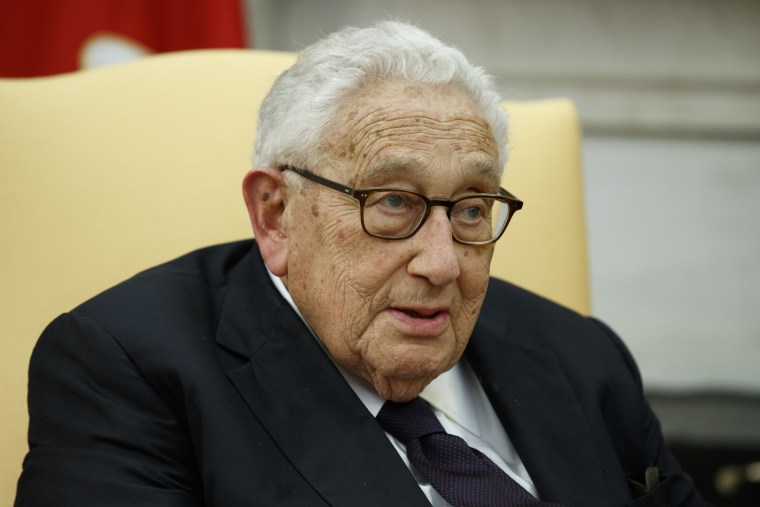 Former Secretary of State Henry Kissinger speaks during a meeting with President Donald Trump at the White House, on Oct. 10, 2017. 