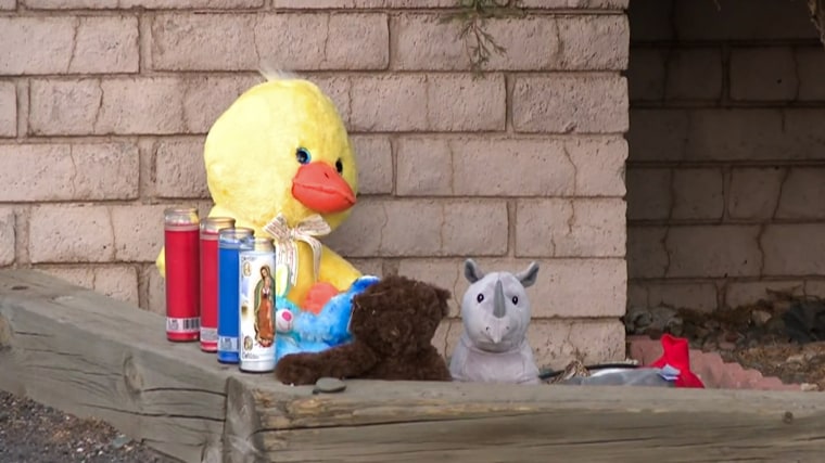 A makeshift memorial for a 6-year-old child who died of starvation in Flagstaff, Ariz., in 2020.