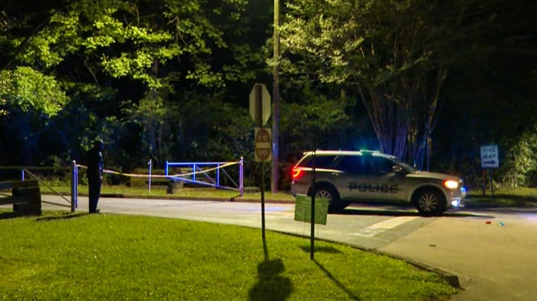 Police respond to a shooting outside Benjamin E. Mays High School in Atlanta on May 28, 2023.