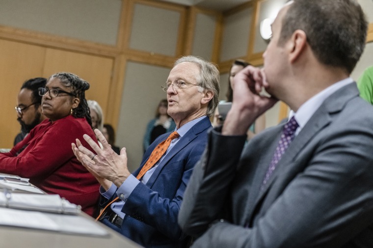 Central Arkansas Library System (CALS) Executive Director Nate Coulter, center, speaks during meeting of the CALS board