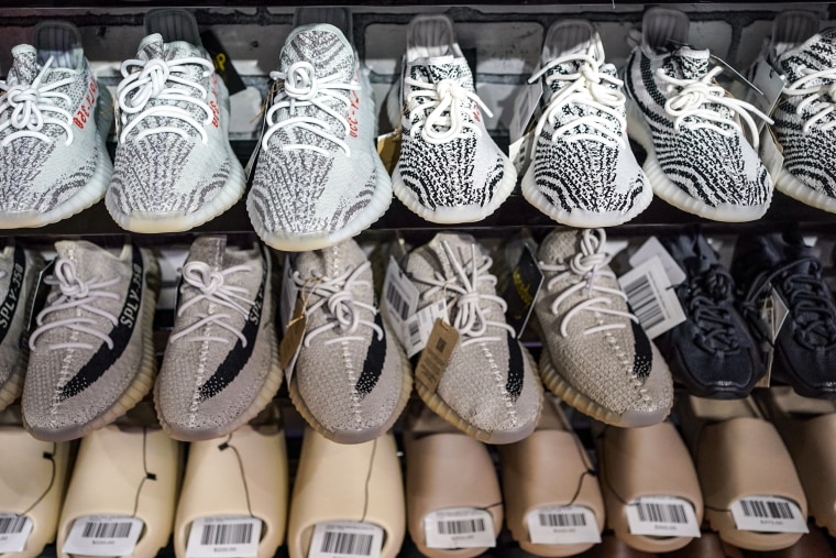 Image: Yeezy shoes, made by Adidas, at Laced Up, a sneaker resale store, in Paramus, NJ, on Oct.  25, 2022. 