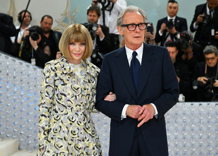 Anna Wintour and Bill Nighy arrive for the 2023 Met Gala at the Metropolitan Museum of Art on May 1, 2023, in New York. - The Gala raises money for the Metropolitan Museum of Art's Costume Institute. The Gala's 2023 theme is "Karl Lagerfeld: A Line of Beauty."