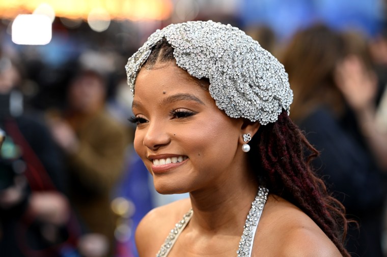 Halle Bailey Wears Pearls And Sequins To 'Little Mermaid' Premiere