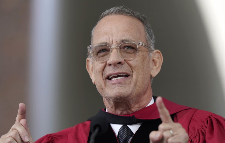 Tom Hanks delivers a commencement address during Harvard University commencement exercises 