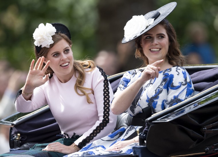 Princess Eugenie and Princess Beatrice during Trooping The Colour, the queen's annual birthday parade, in 2019