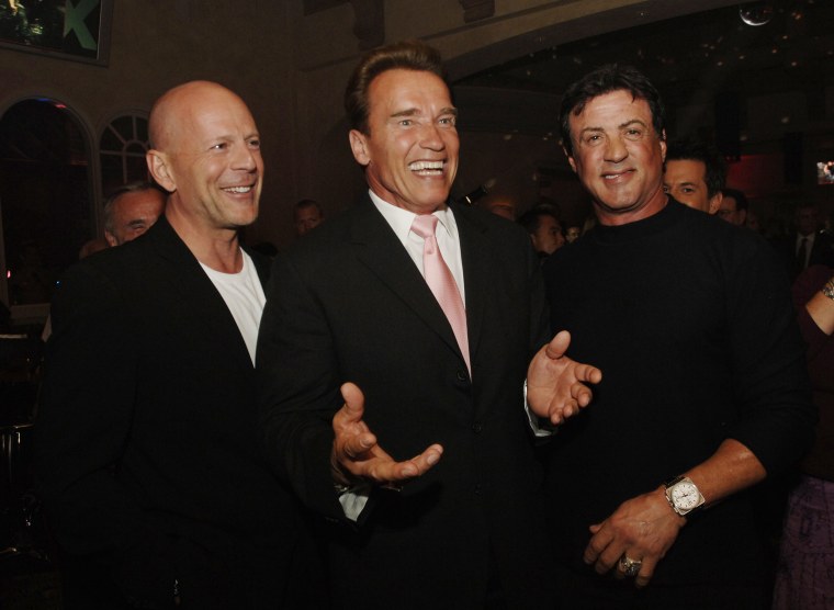 Arnold Schwarzenegger and Bruce Willis Join Sylvester Stallone toCelebrate His 60th Birthday at His Soon-To-Open Planet Hollywood