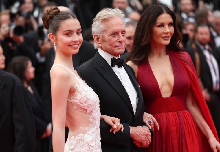 Carys Zeta Douglas, Michael Douglas and Catherine Zeta-Jones at the "Jeanne du Barry" screening and opening ceremony at the 76th annual Cannes film festival on May 16, 2023.