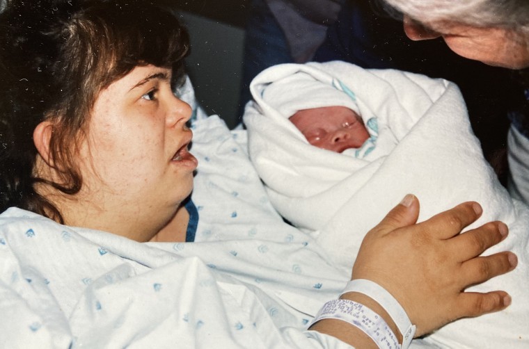 Lisa Newtop and her son, Nic, just moments after he was born in 1996.