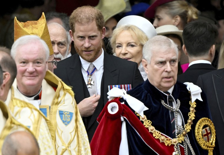 Britain's Prince Harry, Duke of Sussex, and Prince Andrew