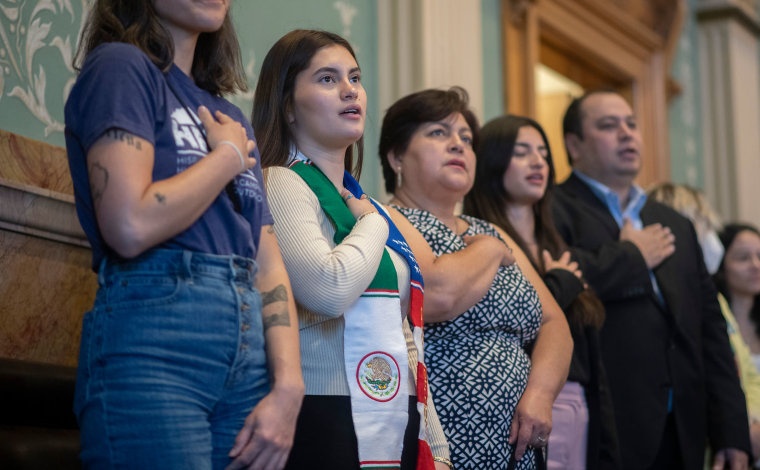 student Naomi Peña Villasano at the Colorado House of Representatives on May 5, where she received an award.