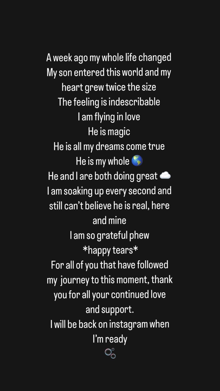 Jessie J Instagram post announcing birth of her son