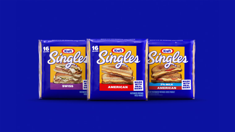 A trio of Kraft Singles' newly designed suite of cheeses.