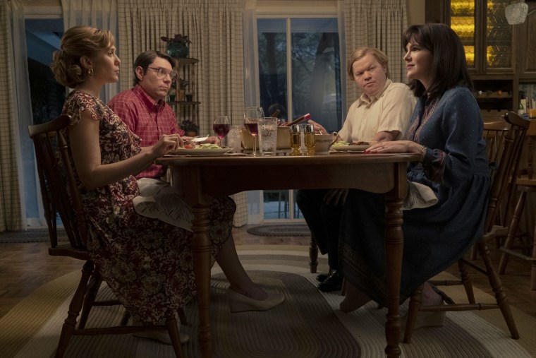 The Montgomerys (Elizabeth Olsen and Patrick Fugit) and the Gores (Jesse Plemons and Lily Rabe) in "Love and Death."