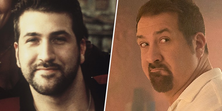 Joey Fatone as Angelo in My Big Fat Greek Wedding in 2002 and in 2023.