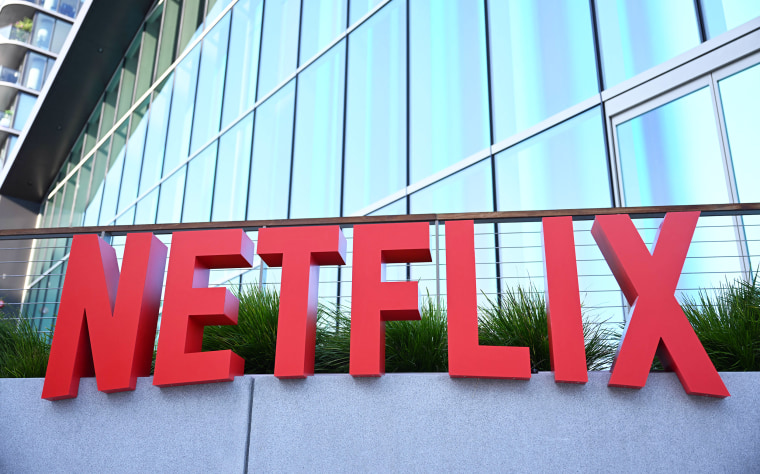 Netflix logo on the side of the Netflix Tudum Theater in Los Angeles, CA.