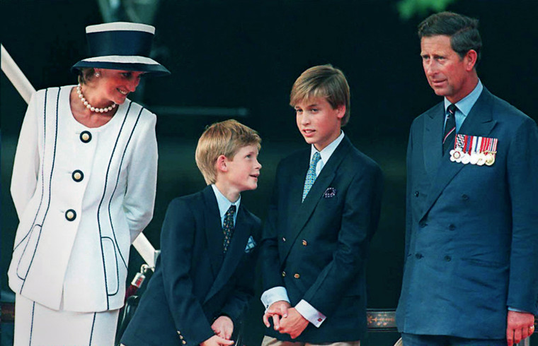 Harry, William, Prince Charles and Princess Diana
