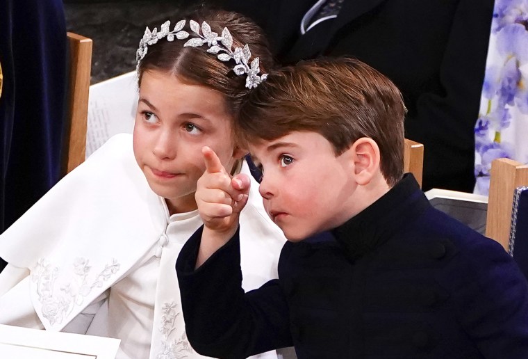 Prince Louis and Princess Charlotte at King Charles III's coronation.