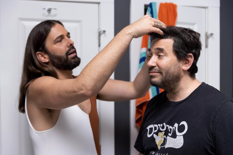 Hairstylist and grooming expert Jonathan Van Ness (left) and Dan Stein in episode 705 of "Queer Eye."